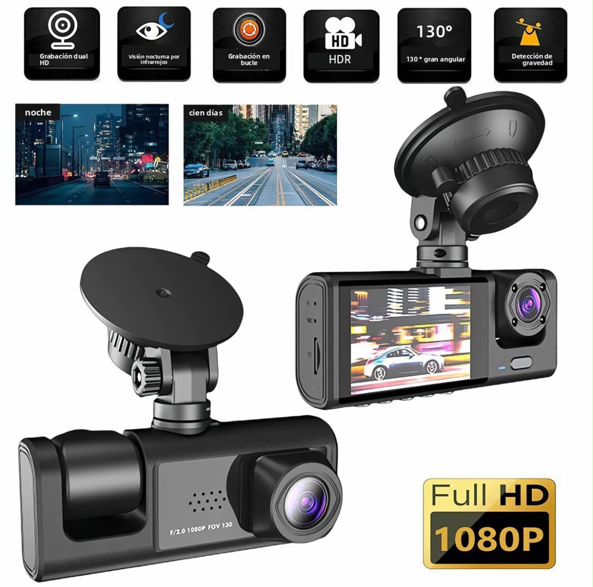 Cámara para Auto Dual Full HD 1080P con Visión Nocturna